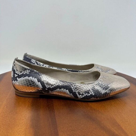 Boden Flats Olive Ballerinas Shoes Sz 38 Metallic Snake print Square toe - Picture 6 of 14